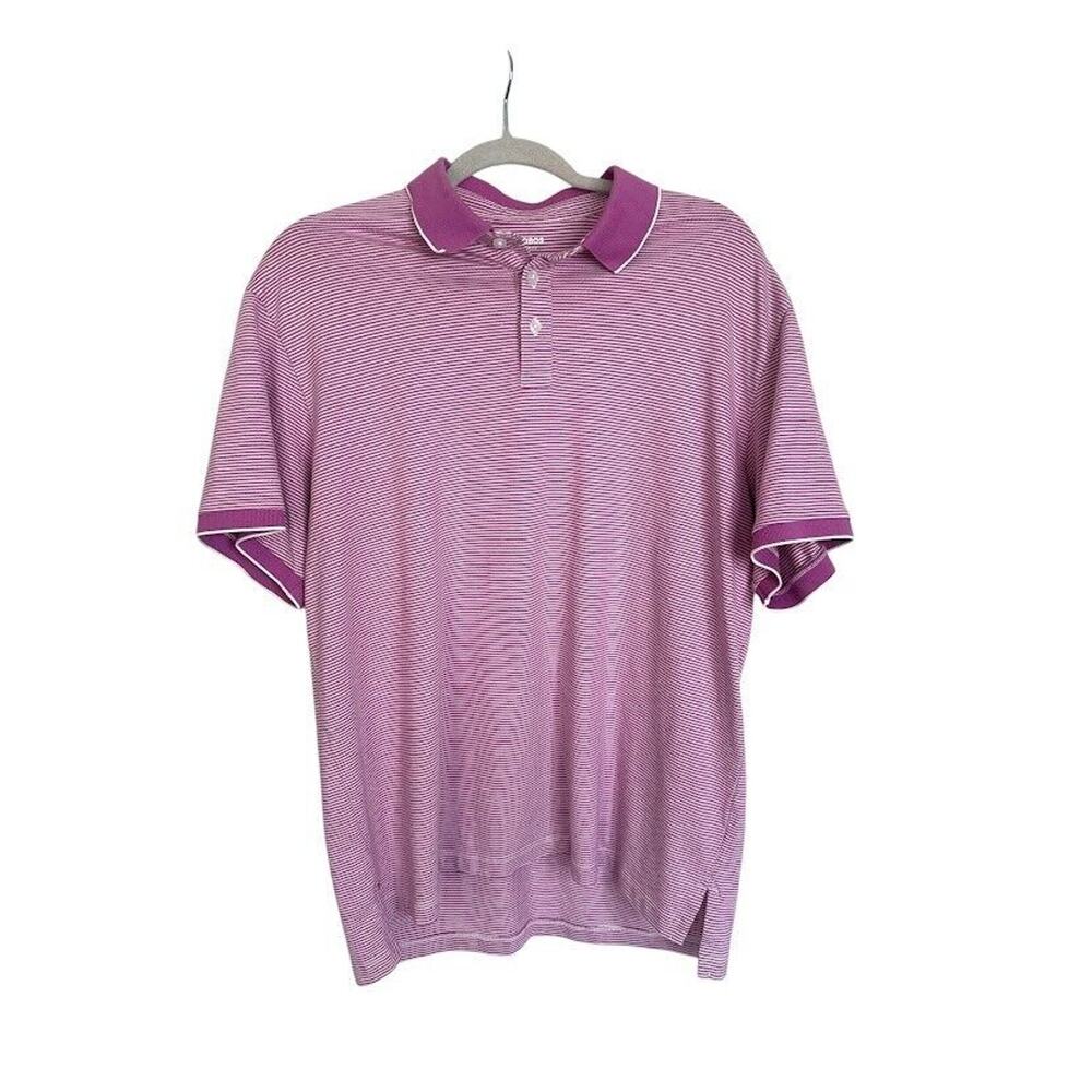 Bonobos Golf Mens Size Large Standard Fit Polo Shirt Purple Pink Striped Stretch
